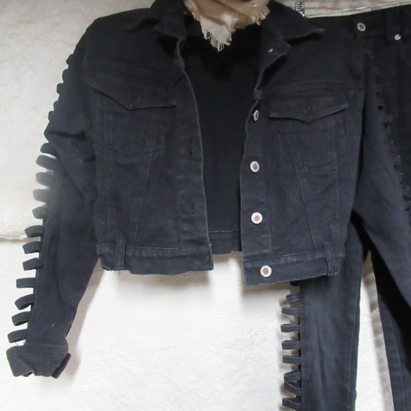 Vintage Retro I.O.U Black Denim Jean Jacket (Sz, S) and Jean (Sz. 5) Set - Picture 2 of 16